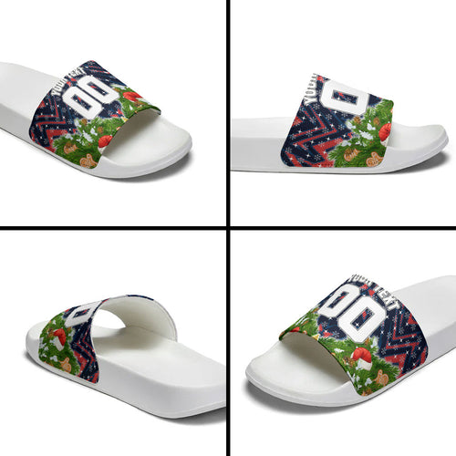 Personalised Sydney Roosters Rugby Christmas Slide Sandals Santa Rugby Mascot - Pine Wreath Festive
