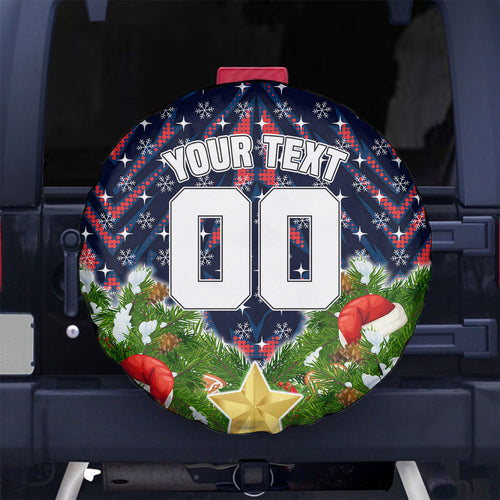 Personalised Sydney Roosters Rugby Christmas Spare Tire Cover Santa Rugby Mascot - Pine Wreath Festive