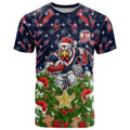 Personalised Sydney Roosters Rugby Christmas T Shirt Santa Rugby Mascot - Pine Wreath Festive