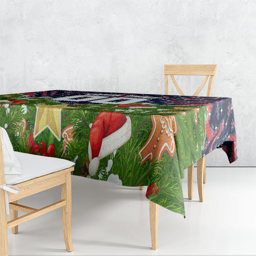 Personalised Sydney Roosters Rugby Christmas Tablecloth Santa Rugby Mascot - Pine Wreath Festive