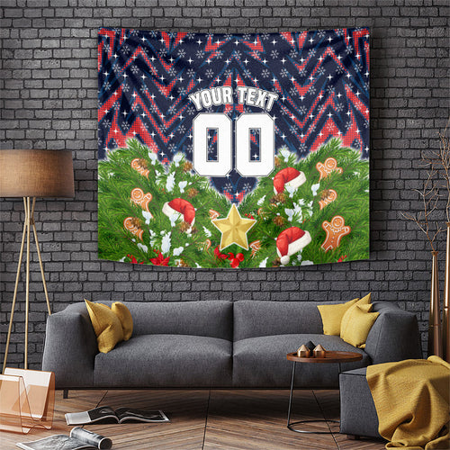 Personalised Sydney Roosters Rugby Christmas Tapestry Santa Rugby Mascot - Pine Wreath Festive