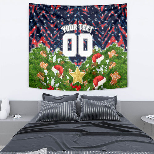 Personalised Sydney Roosters Rugby Christmas Tapestry Santa Rugby Mascot - Pine Wreath Festive