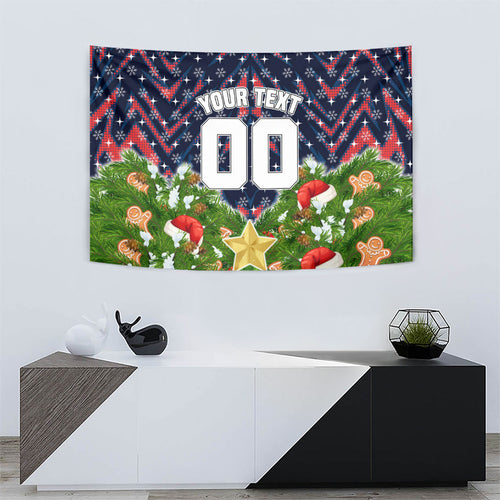 Personalised Sydney Roosters Rugby Christmas Tapestry Santa Rugby Mascot - Pine Wreath Festive