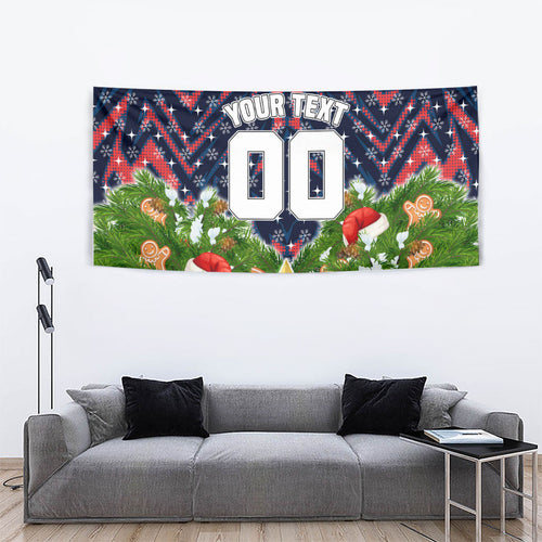Personalised Sydney Roosters Rugby Christmas Tapestry Santa Rugby Mascot - Pine Wreath Festive