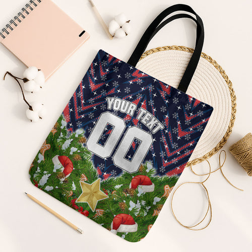 Personalised Sydney Roosters Rugby Christmas Tote Bag Santa Rugby Mascot - Pine Wreath Festive