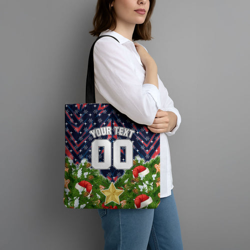Personalised Sydney Roosters Rugby Christmas Tote Bag Santa Rugby Mascot - Pine Wreath Festive