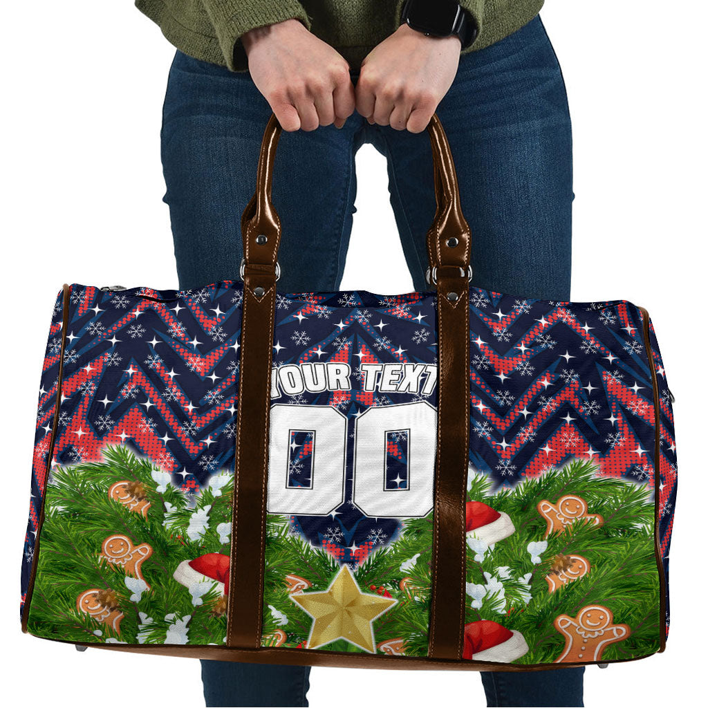 Personalised Sydney Roosters Rugby Christmas Travel Bag Santa Rugby Mascot - Pine Wreath Festive