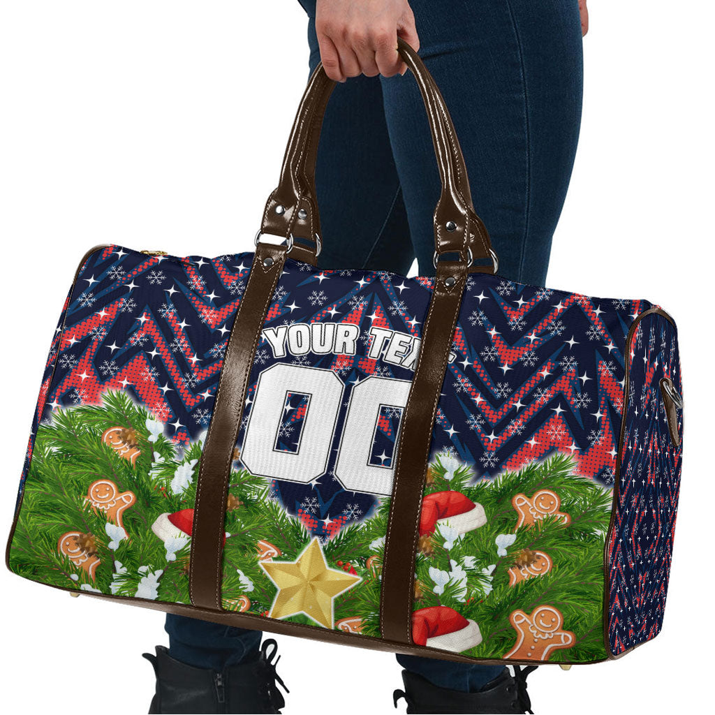 Personalised Sydney Roosters Rugby Christmas Travel Bag Santa Rugby Mascot - Pine Wreath Festive