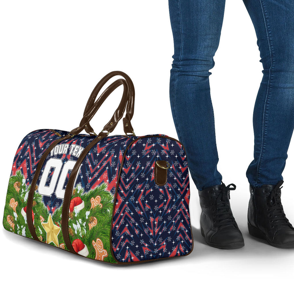 Personalised Sydney Roosters Rugby Christmas Travel Bag Santa Rugby Mascot - Pine Wreath Festive