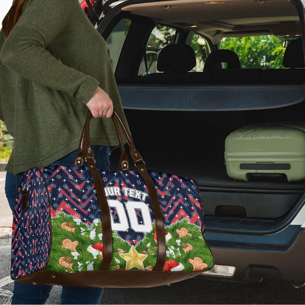 Personalised Sydney Roosters Rugby Christmas Travel Bag Santa Rugby Mascot - Pine Wreath Festive