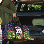 Personalised Sydney Roosters Rugby Christmas Travel Bag Santa Rugby Mascot - Pine Wreath Festive