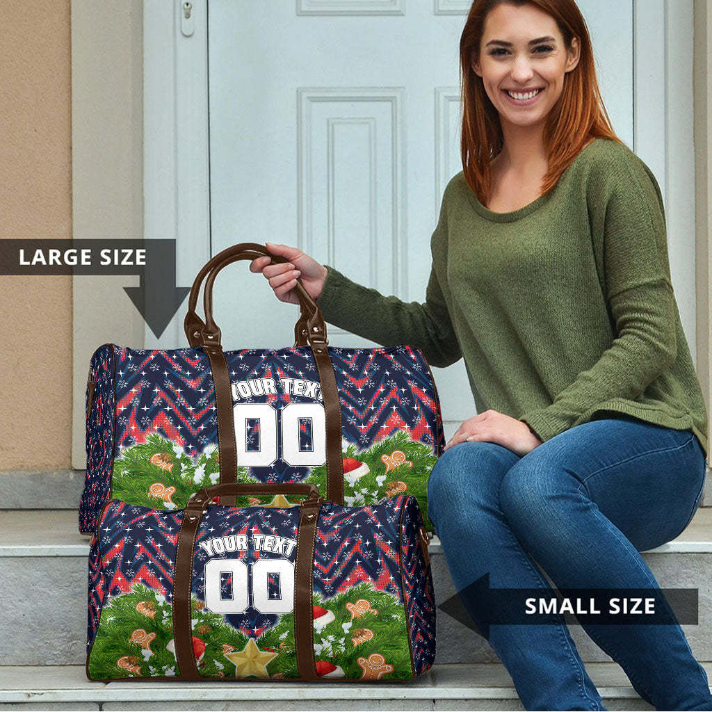 Personalised Sydney Roosters Rugby Christmas Travel Bag Santa Rugby Mascot - Pine Wreath Festive