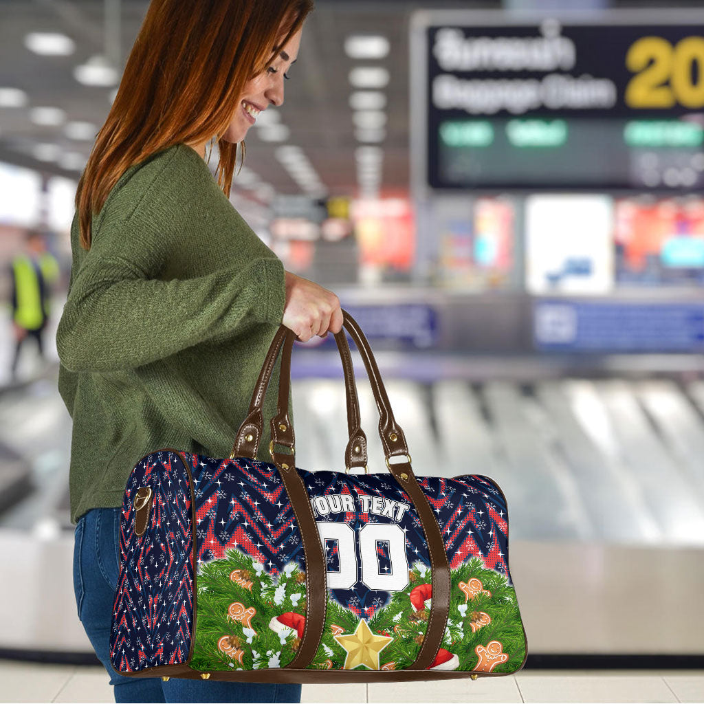 Personalised Sydney Roosters Rugby Christmas Travel Bag Santa Rugby Mascot - Pine Wreath Festive
