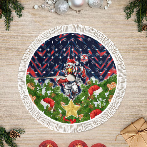 Sydney Roosters Rugby Christmas Tree Skirt Santa Rugby Mascot - Pine Wreath Festive