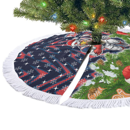 Sydney Roosters Rugby Christmas Tree Skirt Santa Rugby Mascot - Pine Wreath Festive