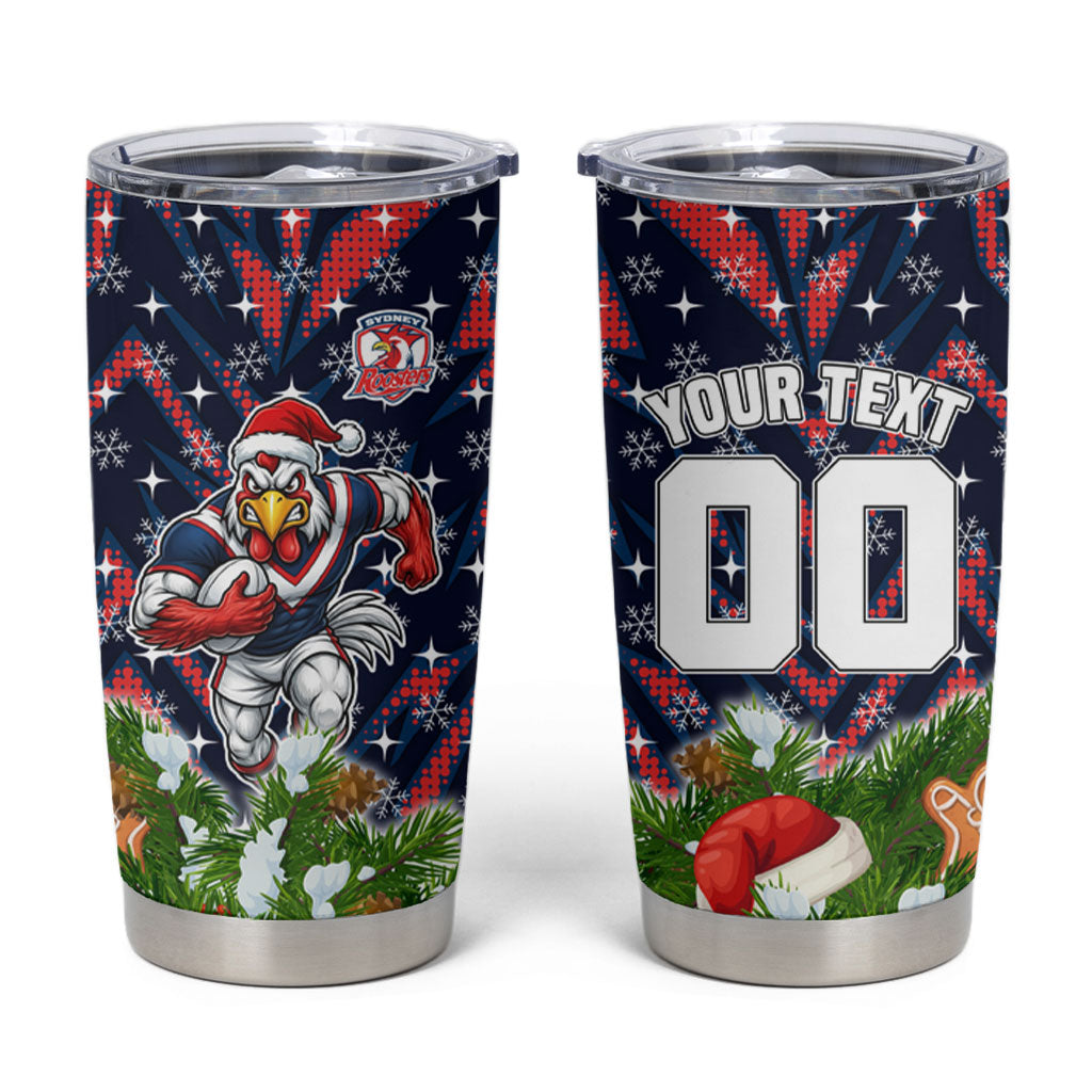 Personalised Sydney Roosters Rugby Christmas Tumbler Cup Santa Rugby Mascot - Pine Wreath Festive