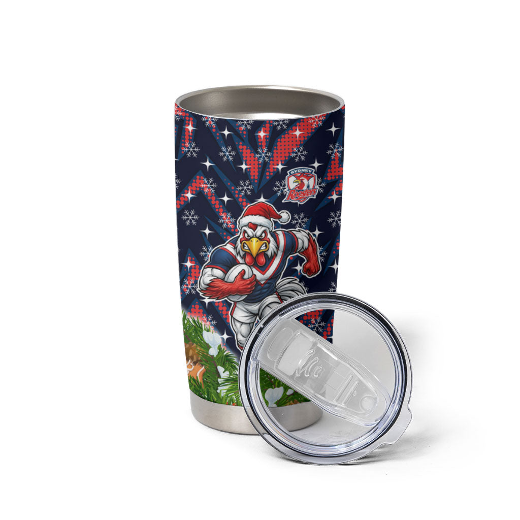 Personalised Sydney Roosters Rugby Christmas Tumbler Cup Santa Rugby Mascot - Pine Wreath Festive
