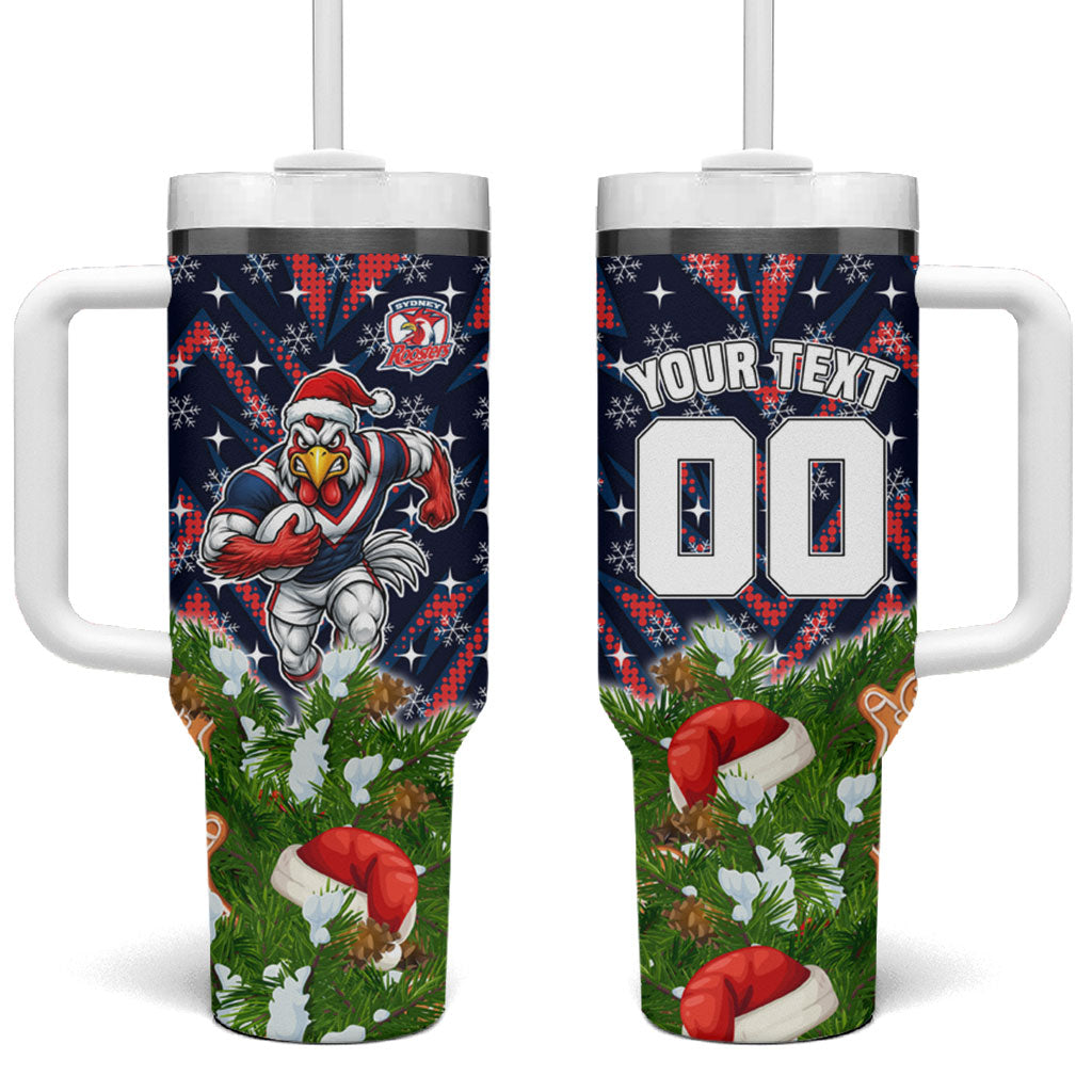 Personalised Sydney Roosters Rugby Christmas Tumbler With Handle Santa Rugby Mascot - Pine Wreath Festive