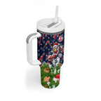 Personalised Sydney Roosters Rugby Christmas Tumbler With Handle Santa Rugby Mascot - Pine Wreath Festive