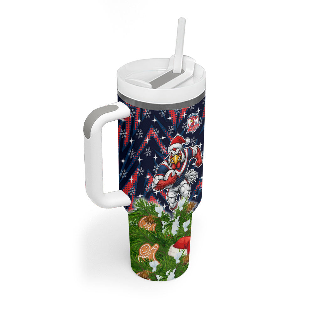 Personalised Sydney Roosters Rugby Christmas Tumbler With Handle Santa Rugby Mascot - Pine Wreath Festive