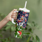 Personalised Sydney Roosters Rugby Christmas Tumbler With Handle Santa Rugby Mascot - Pine Wreath Festive