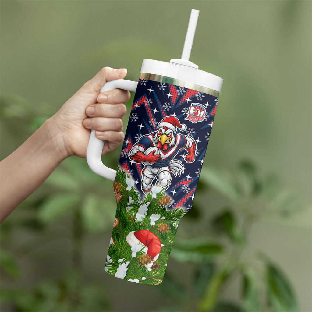 Personalised Sydney Roosters Rugby Christmas Tumbler With Handle Santa Rugby Mascot - Pine Wreath Festive