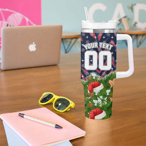 Personalised Sydney Roosters Rugby Christmas Tumbler With Handle Santa Rugby Mascot - Pine Wreath Festive