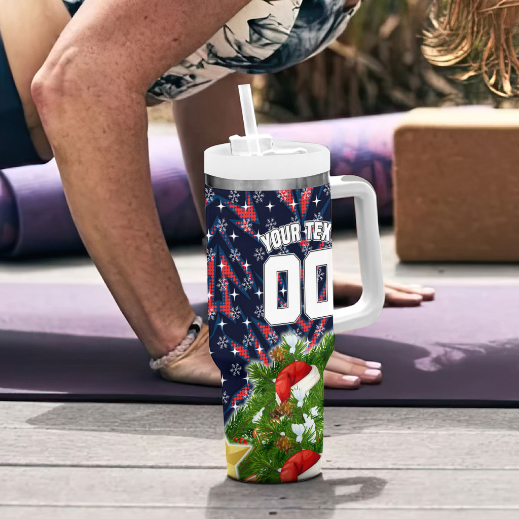 Personalised Sydney Roosters Rugby Christmas Tumbler With Handle Santa Rugby Mascot - Pine Wreath Festive