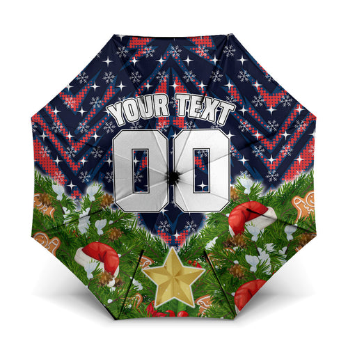 Personalised Sydney Roosters Rugby Christmas Umbrella Santa Rugby Mascot - Pine Wreath Festive