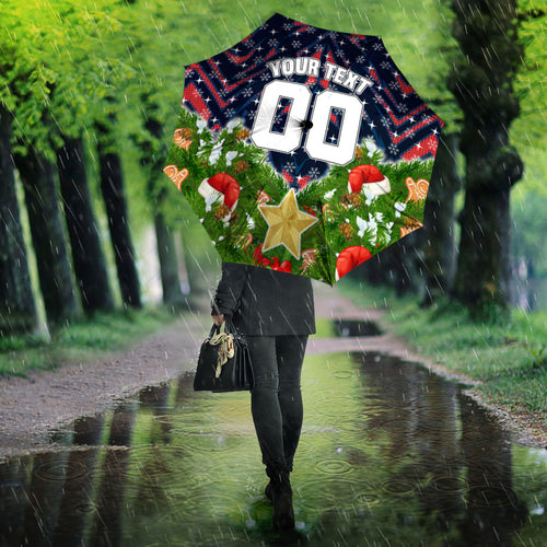 Personalised Sydney Roosters Rugby Christmas Umbrella Santa Rugby Mascot - Pine Wreath Festive