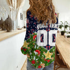 Personalised Sydney Roosters Rugby Christmas Women Casual Shirt Santa Rugby Mascot - Pine Wreath Festive