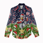 Personalised Sydney Roosters Rugby Christmas Women Casual Shirt Santa Rugby Mascot - Pine Wreath Festive