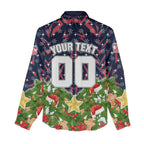 Personalised Sydney Roosters Rugby Christmas Women Casual Shirt Santa Rugby Mascot - Pine Wreath Festive