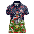Personalised Sydney Roosters Rugby Christmas Women Polo Shirt Santa Rugby Mascot - Pine Wreath Festive