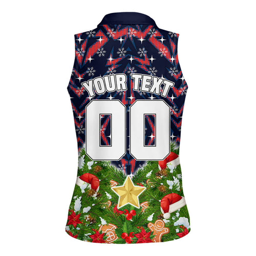 Personalised Sydney Roosters Rugby Christmas Women Sleeveless Polo Shirt Santa Rugby Mascot - Pine Wreath Festive