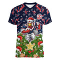 Personalised Sydney Roosters Rugby Christmas Women V-Neck T-Shirt Santa Rugby Mascot - Pine Wreath Festive