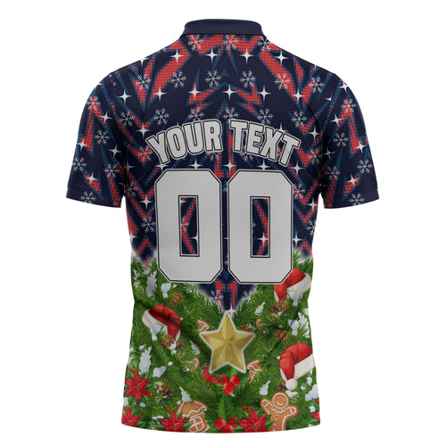 Personalised Sydney Roosters Rugby Christmas Zipper Polo Shirt Santa Rugby Mascot - Pine Wreath Festive