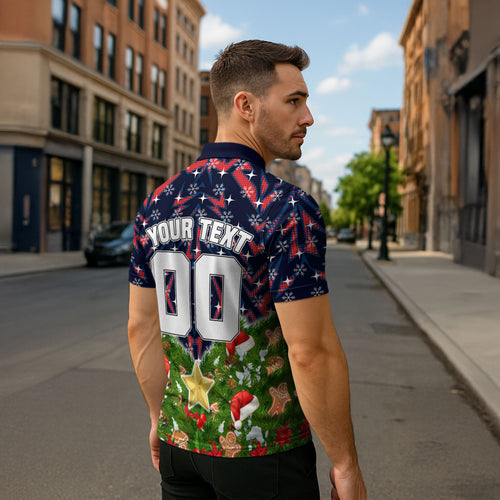 Personalised Sydney Roosters Rugby Christmas Zipper Polo Shirt Santa Rugby Mascot - Pine Wreath Festive