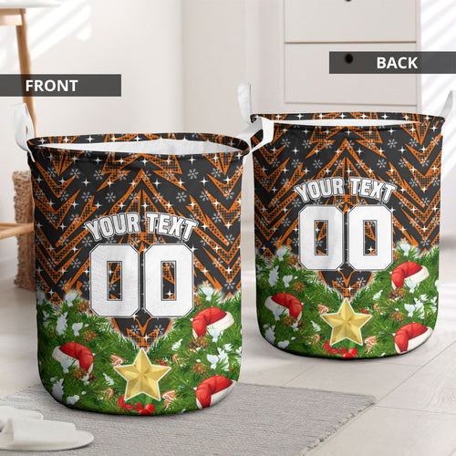 Personalised Wests Tigers Rugby Christmas Laundry Basket Santa Rugby Mascot - Pine Wreath Festive
