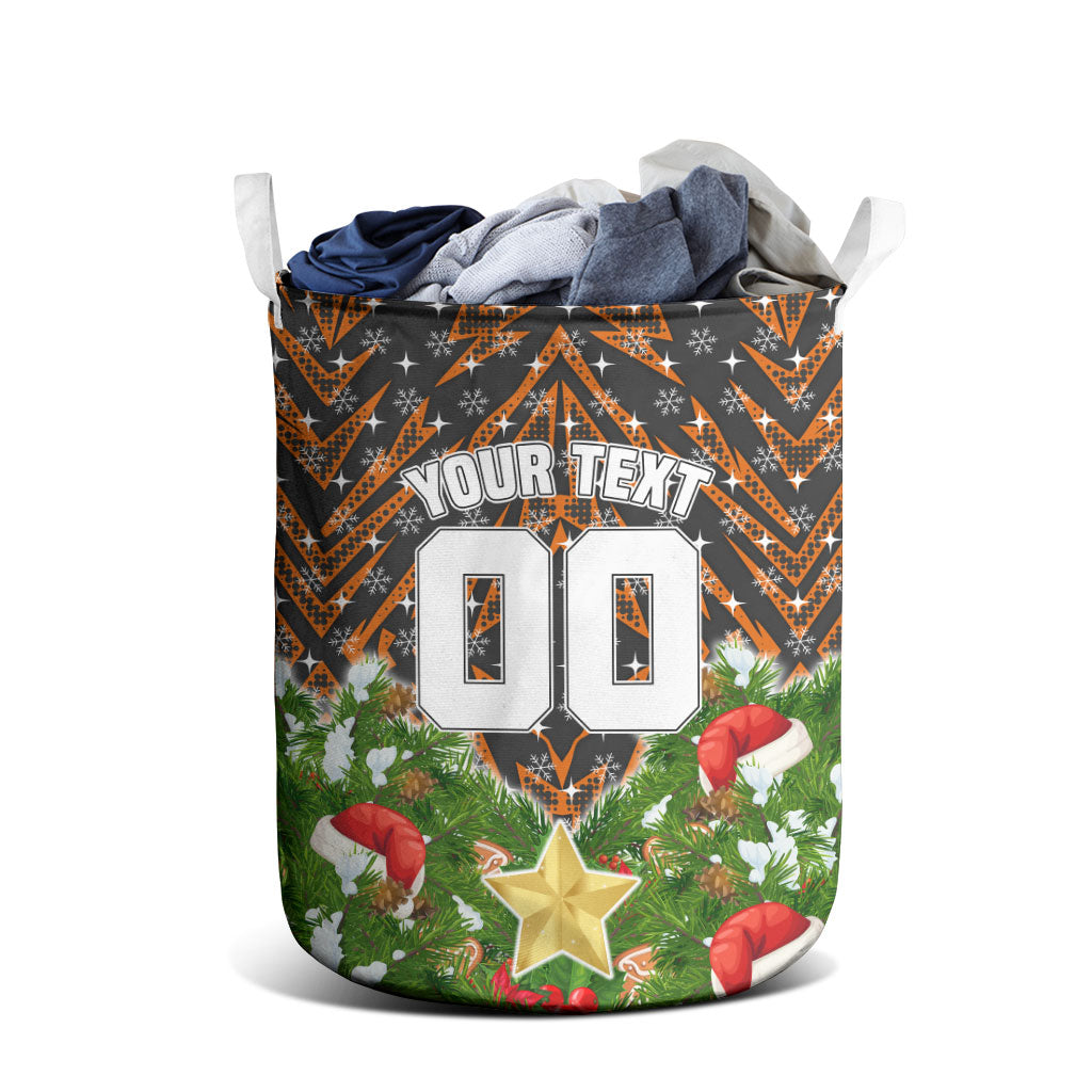 Personalised Wests Tigers Rugby Christmas Laundry Basket Santa Rugby Mascot - Pine Wreath Festive