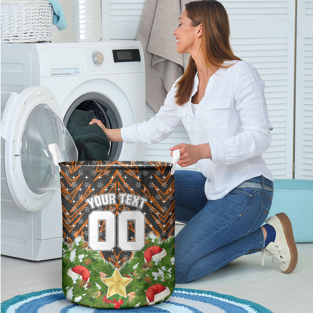 Personalised Wests Tigers Rugby Christmas Laundry Basket Santa Rugby Mascot - Pine Wreath Festive