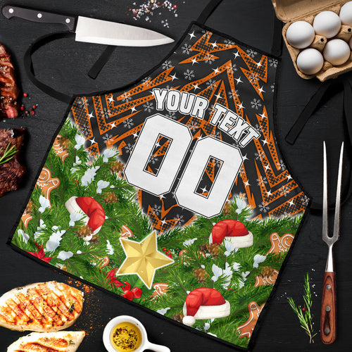 Personalised Wests Tigers Rugby Christmas Apron Santa Rugby Mascot - Pine Wreath Festive
