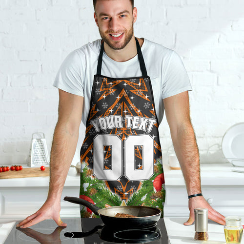 Personalised Wests Tigers Rugby Christmas Apron Santa Rugby Mascot - Pine Wreath Festive