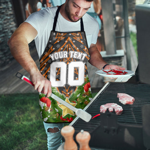 Personalised Wests Tigers Rugby Christmas Apron Santa Rugby Mascot - Pine Wreath Festive