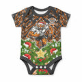 Personalised Wests Tigers Rugby Christmas Baby Onesie Santa Rugby Mascot - Pine Wreath Festive