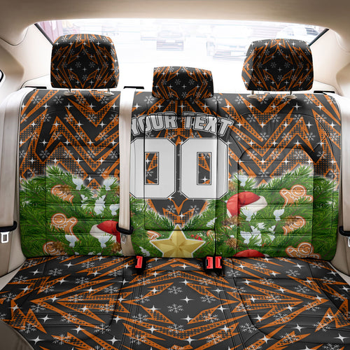 Personalised Wests Tigers Rugby Christmas Back Car Seat Cover Santa Rugby Mascot - Pine Wreath Festive