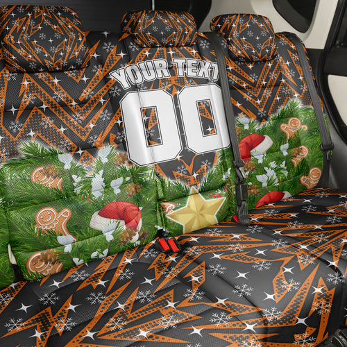 Personalised Wests Tigers Rugby Christmas Back Car Seat Cover Santa Rugby Mascot - Pine Wreath Festive
