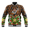 Personalised Wests Tigers Rugby Christmas Baseball Jacket Santa Rugby Mascot - Pine Wreath Festive