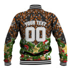 Personalised Wests Tigers Rugby Christmas Baseball Jacket Santa Rugby Mascot - Pine Wreath Festive