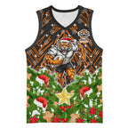 Personalised Wests Tigers Rugby Christmas Basketball Jersey Santa Rugby Mascot - Pine Wreath Festive
